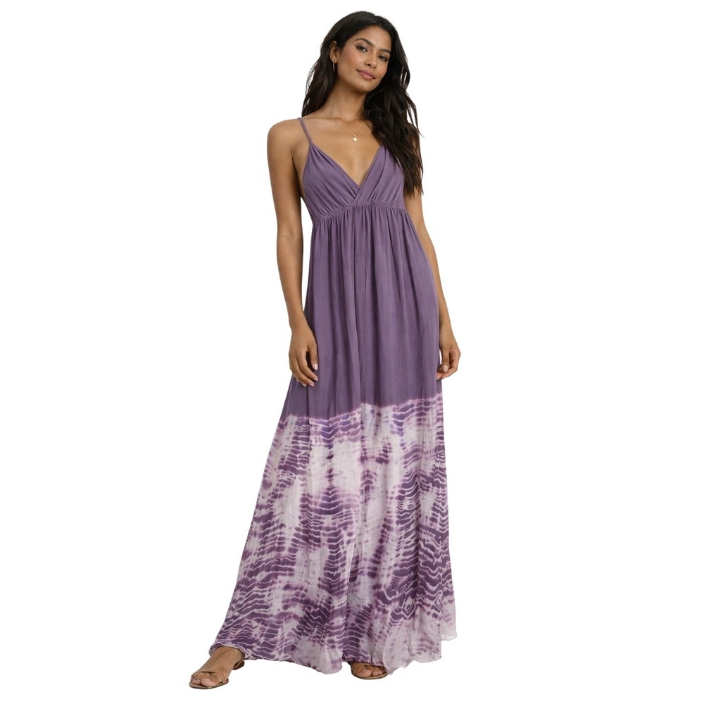 GYPSY 05 100% Silk Tie Dye Maxi Dress Boho Festival Purple Size S‎